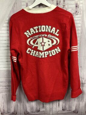 Vintage America's Best National Champions Red White Cardigan Sweater